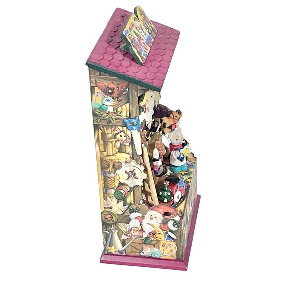 Vintage Santa Clause Christmas Wind Up Musical Animated Stage Wood Working - Picture 4 of 9